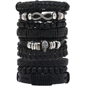 Punk Leather Bracelet for Men Women Leather 8-10 PCS Braided Cuff Bracelet Multilayer Leather Bracelet