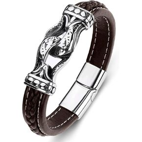 Brown Leather Bracelet for Men Wristband Cuff Bangle Stainless Steel Clasp Bracelets Gifts for Teen boys 8.0-8.5 inches…