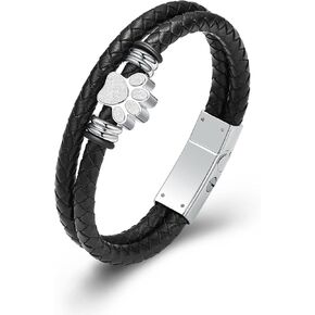 Paw Print Urn Bracelet for Ashes for Women Men Keepsake Memorial Cuff Bangle Braided Leather Wristband Bracelet Cremation Jewelry