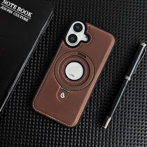 Compatible for iPhone 13 Leather Material Case, Metal Magnetic Folding Stand Case Cover-Black