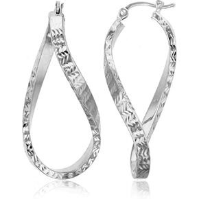 14k Tri Color OR Two Tone Gold Solid S Oval Twisted Diamond Cut Hoop Earrings for Women | 3x40mm Thick | Italian Gold Hoops | Twisted Hoop Earrings | Secure Click-Top | Shiny Polished Earrings, 3x27mm