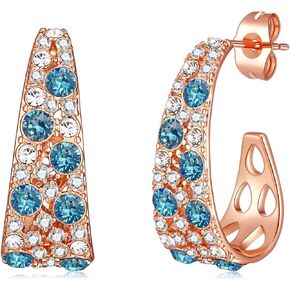 Stunning Multicolor Austrian Crystal Open C Hoop Earrings for Women 14K Gold Plated Hypoallergenic Lightweight Trendy Jewelry in Saudi Arabia