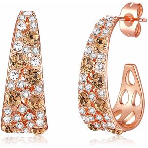 Stunning Multicolor Austrian Crystal Open C Hoop Earrings for Women 14K Gold Plated Hypoallergenic Lightweight Trendy Jewelry