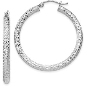 Sterling Silver Diamond-Cut 3x35mm Hoop Earrings