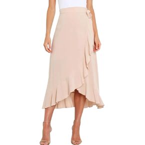 Women's High Low Skirt Casual Slit Wrap Asymmetrical Skirt Solid Elastic High Waist Skirt High Split Flowy Long Maxi Skirt