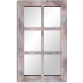 Barnyard Designs 24x40 Windowpane Wood Farmhouse Wall Mirror, Large Rustic 6 Pane Rectangle Window Frame Vintage Decor, Entryway Hallway Mirror (Whitewash)