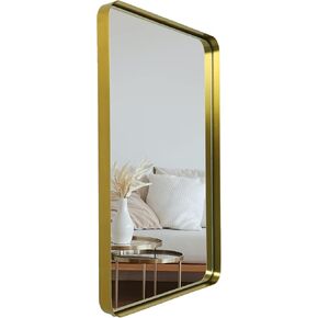 Wallcharmers 24"x36" Rectangular Gold Mirror | Hangs Horizontal or Vertical, Rounded Corners, Stainless Steel Frame