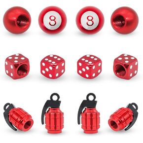12PCS Tire Valve Caps Red Valve Stem Caps, 8 Ball Dice Universal Aluminum Alloy Tire Valve Stem Caps for Cars, SUVs, Trucks, Bikes, Motorcycles, Bicycles