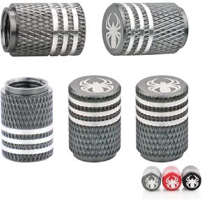 Valve Stem Cap,Spider Tire Valve Cap Cover (5 Pack) for Car Truck SUV Motorcycle Bicycle with O Rubber Ring Dust-Proof Car Accessories (Spider, Grey)