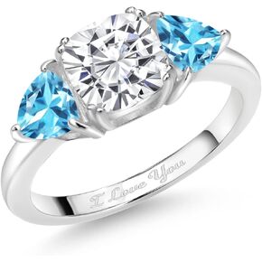 Gem Stone King 925 Sterling Silver Customized and Personalized 3 Stone Cushion and Trillion Cut Gemstone Birthstone 3 Stone Ring For Women