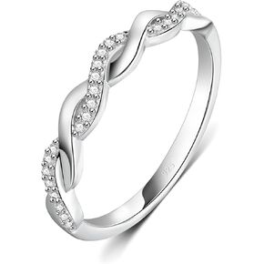BORUO Twisted Infinity Celtic Knot Ring - 925 Sterling Silver Rings For Women - Knot Ring - Infinity Shape Cubic Zirconia Ring - 925 Infinity Sterling Silver Rings for Special Occasions, Stackable, 1.7mm, Size 4-12