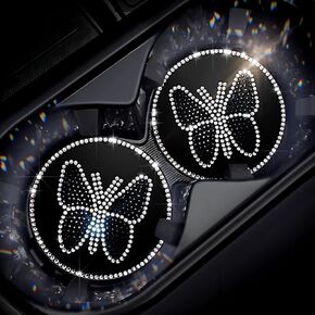 2pack Bling Car Cup Holder Coasters Cute Crystal Rhinestone Coaster for Car Drink Coaster Non-Slip Sparkly Car Accessories for Women Interior Cute Set