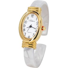 Blekon Collections Women's Round, Oval, Rectangle Case Shapes Acrylic Tortoise Shell Color Design Cuff Bangle Watch