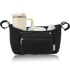 Stroller Organizer - Stylish 3D Herringbone Quilting Nylon, Universal Fit, Detachable Bag, Adjustable Multi-Storage for Baby Essentials