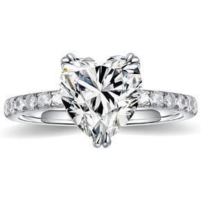 MOOSEA Heart Moissanite Rings for Women, 1.5ct D Color VVS1 Clarity Lab Created Diamond Rings 14K White Gold Vermeil Double Claw Promise Rings Moissanite Engagement Rings