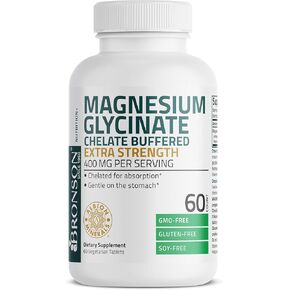 Bronson Magnesium Glycinate Extra Strength 400 MG Per Serving Chelated for Absorption Gentle on The Stomach Non-GMO, 60 Vegetarian Tablets