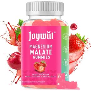 Magnesium Malate 500mg Gummies for Adults, Healthy Energy & Muscle Support, High Absorption Magnesium Supplement, Non-GMO, Vegan - 60 Counts