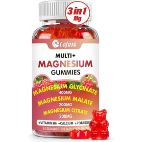 Triple Magnesium Complex 900 mg, Magnesium Glycinate, Citrate, Malate with Potassium, Calcium, Vitamin B6 for Calm & Sleep - Vegan, Non-GMO, Gluten Free - 60 Raspberry Gummies for Adults