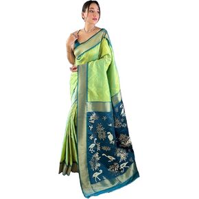 Soft Silk saree with zig zag viscose zari design saree with unstitched contrast blouse