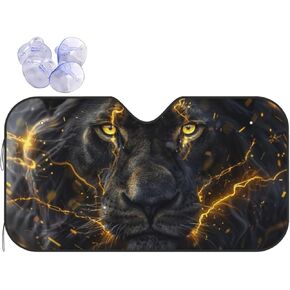 Black Cool Lion Gold Eyes 5 Windshield Sun Shade, Front Window Sunshade Cover Sun Visor Shield Foldable Uv Ray Reflector for Car SUV Truck