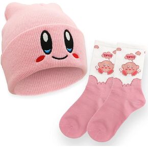 Ohjijinn Kawaii Beanie Knitted Hat and Socks, Cute Pink Slouchy Warm Cap