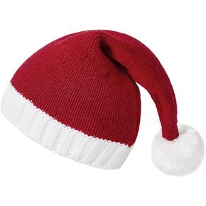 Zando Red Santa Hats Adult Christmas Hats for Women Men Knitted Red Christmas Beanie Hat Funny Christmas Hat with Pom Pom
