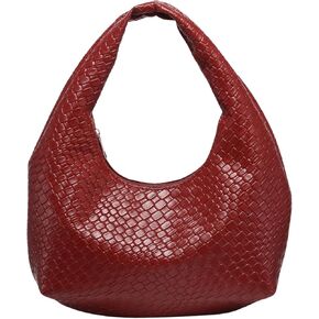 QWINEE Women's Y2k Woven Shoulder Bag Crescent Clutch Handbag Evening Purse Underarm Faux PU Leather Braided Purse