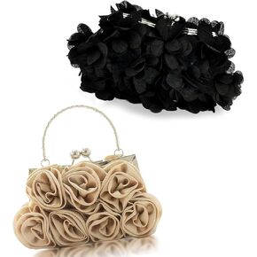 Women Evening Clutch Bag Floral Wallet Chain With Flower Satin Purse Detachable Strap for Weddings, Parties, Balls