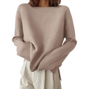 ZESICA Women's Fall Long Sleeve Crew Neck Soft Knit Side Slit Comfy Loose Pullover Sweater Jumper Tops