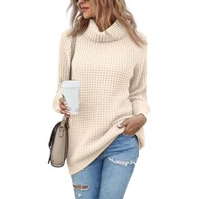 Women's Turtleneck Sweaters Oversized Lightweight Long Sleeve Pullover Loose Chunky Knit Jumper Tops