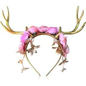 JeVenis Reindeer Antler Headband Gold Deer Headband Renaissance Elf Headpiece Fairy Headpieces Elf Head Jewelry Circlet Headpiece for Fantasy Party New Years Eve Headpieces