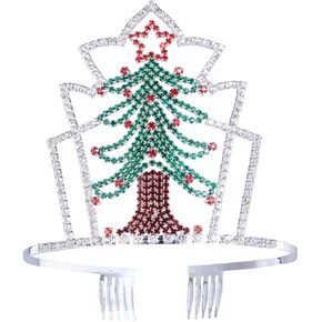 Christmas Tree Tiara Rhinestone Crown Hair Band with Comb for Adults