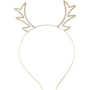 Lurrose Elk Antler Head Hoop Christmas Reindeer Antlers Headband Crystal Metal Deer Antler Hairband Fawn Horn Hair Bands Hair Hoops Headpiece for Xmas Holiday Party Costume Xmas Elk Hairbands