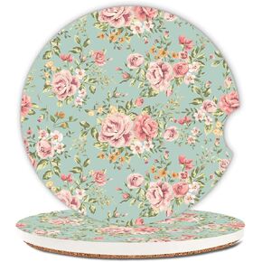 Sunflower Flower Car Coasters 2 Pack Car Cup Holder,Absorbent Ceramic Coaster with Cork Back and Finger Slot,Cup holder Accessories for Women & Men