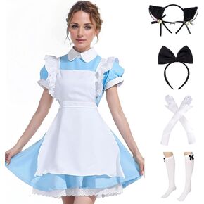 Women's Blue French Maid Halloween Costume Cosplay Dress