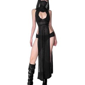 Gothic Rave Outfits Dresses for Women Festival Black Sexy Goth Clothes Rave Wear