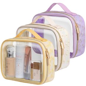 PACKISM TSA Approved Toiletry Bag - 180° Large Opening Clear Makeup Bags with Handle, Suitable for Gifts, Clear Toiletry Bags for Traveling Travel Essentials, Rose Pink