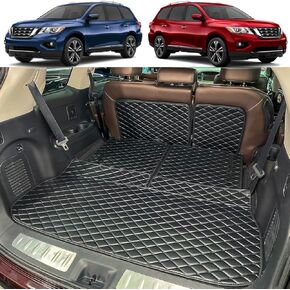 Cargo Mat Compatible with 2013-2020 Nissan Pathfinder Trunk Mat & 2ND+3RD Row Rear Backrest Cargo Liners (The 3RD Row Seat NOT Have The Power Return Function) ﻿