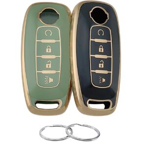 TPU Key Fob Cover Compatible with Nissan Pathfinder Rogue Kicks (White/Green, 4 Buttons/TPU)