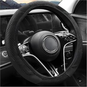 Car Steering Wheel Cover, 15 Inch Anti Slip Leather Elastic Steering Wheel Protector Pad, Breathable Steering Wheel Cover for Men Women, Interior Decor Car Accessories (Red)