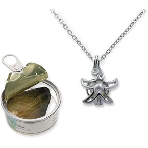 Pearlina Wish Upon a Star Cultured Pearl in Oyster Necklace Set Silver Plated Cage Pendant W/Stainless steel chain 18"