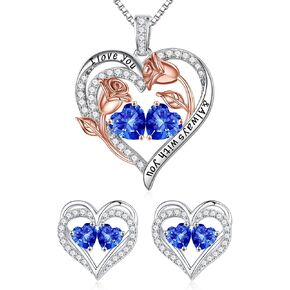 Iefil Double Birthstone Necklace and Birthstone Earrings Set