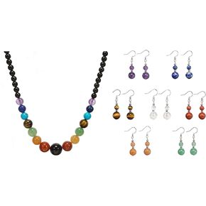 7 Chakra Black Agate Necklace and Earrings Set Natural Stone Necklace Stone Earrings Healing Crystal