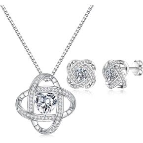 MOOSEA Moissanite Jewelry Gifts for Women, 2 ct Love Knot Moissanite Necklace D Color VVS1 Clarity Lab Created Diamond Moissanite Necklace Earrings Anniversary Jewelry Gifts Birthday Gifts for Women