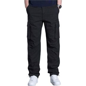 OYOANGLE Men's Drawstring Elastic Waist Flap Pockets Cargo Pants Straight Leg Casual Trousers