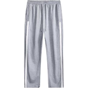 OYOANGLE Men's Side Striped Drawstring Elastic Waisted Sweatpants Straight Leg Athletic Track Pants