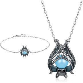 925 Sterling Silver Bat Necklace Bracelet Cute Animal Glowing in the Dark Halloween Jewelry Gift for Women Girl