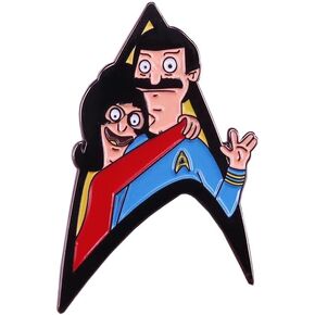 Bob's Burgers Spock Uhura Bob Linda Belcher Halloween Costume Mashup Comedy Animated TV Show 1.5" Enamel Pin Badge