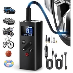 Tire Inflator Portable Air Compressor, 150PSI Cordless Air Pump for Car Tires, 4X Faster Bike Tire Pump with Pressure Detection, Air Pump for Car Tires for Car Motor Bike Ball (Black)