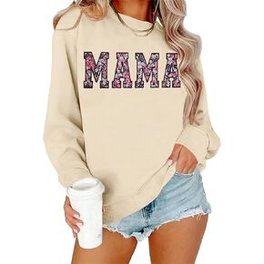 Mama Sweatshirt for Women: Embroidered Mama Essentials Crewneck Sweatshirts Mama Gifts Mom Graphic Long Sleeve